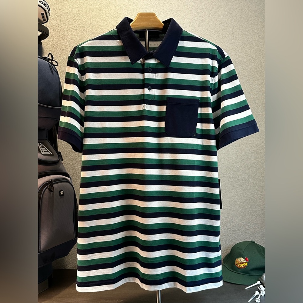 Green and White Extracurricular Polo Shirt with Knit Fabric